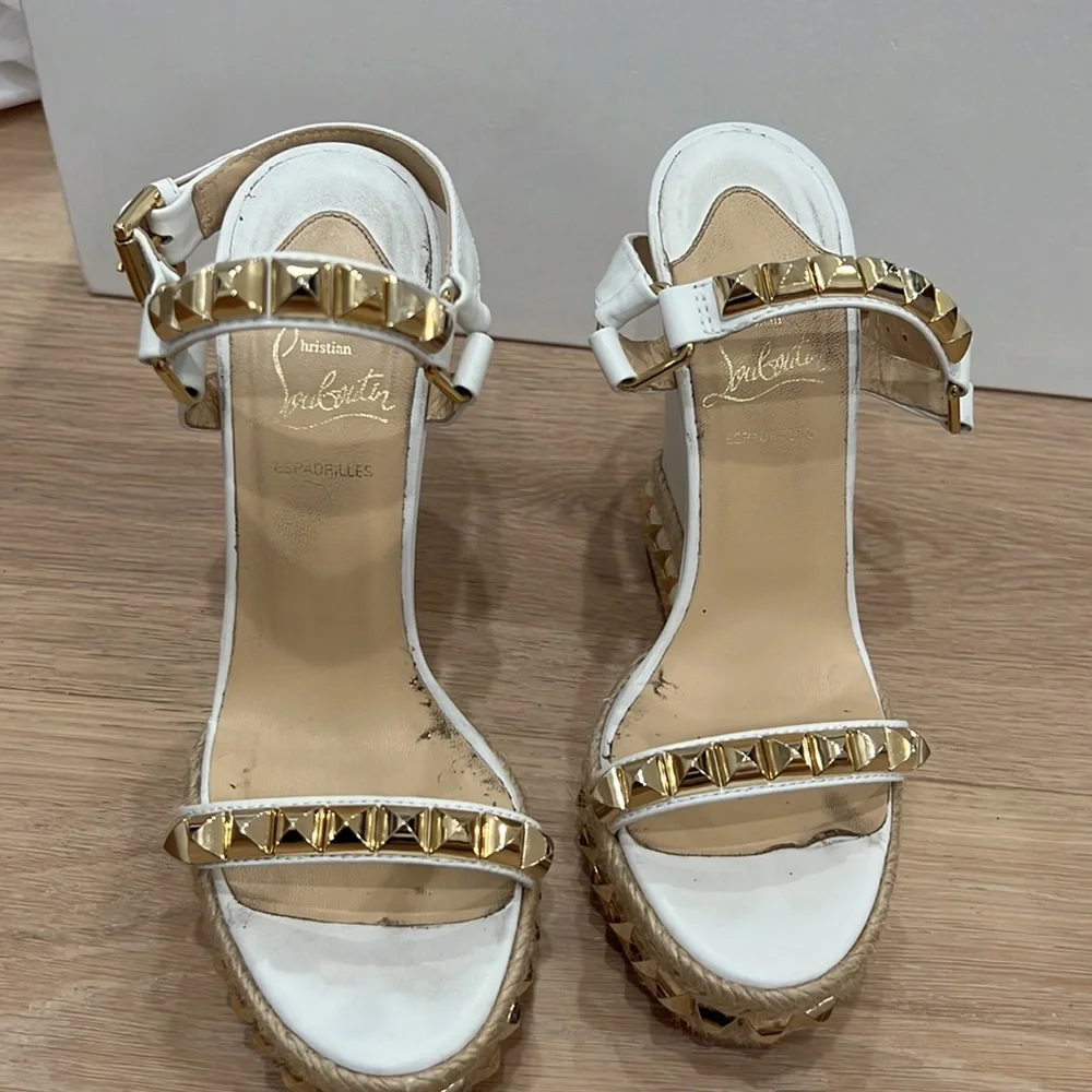 Christian Louboutin Cataclou 140 CAlf:Rope wedge shoe 37 white and gold - Picture 2 of 12